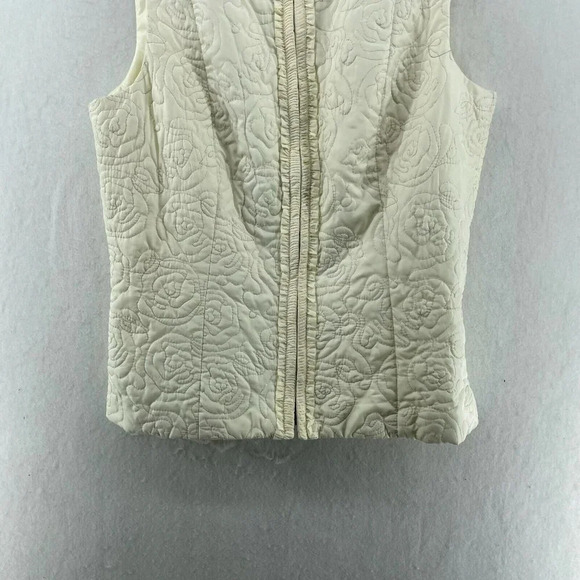 Charter Club Vest Jacket Womens M Ivory White Full-Zip Quilted Ruffled Mock Neck - Picture 6 of 11
